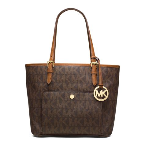 michael michael kors medium jet set logo travel tote brown